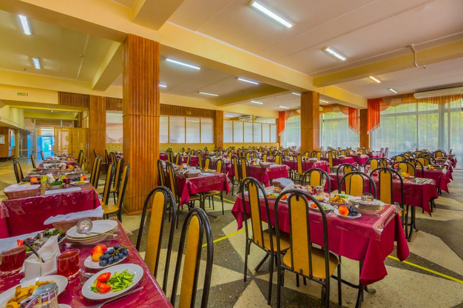 Обеденный зал в санатории Лесная Поляна в городе Пятигорске - фотография