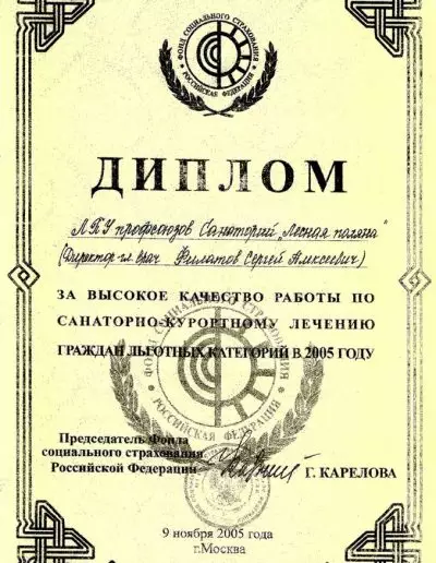 Диплом Фонда социального страхования РФ, 2005 г.